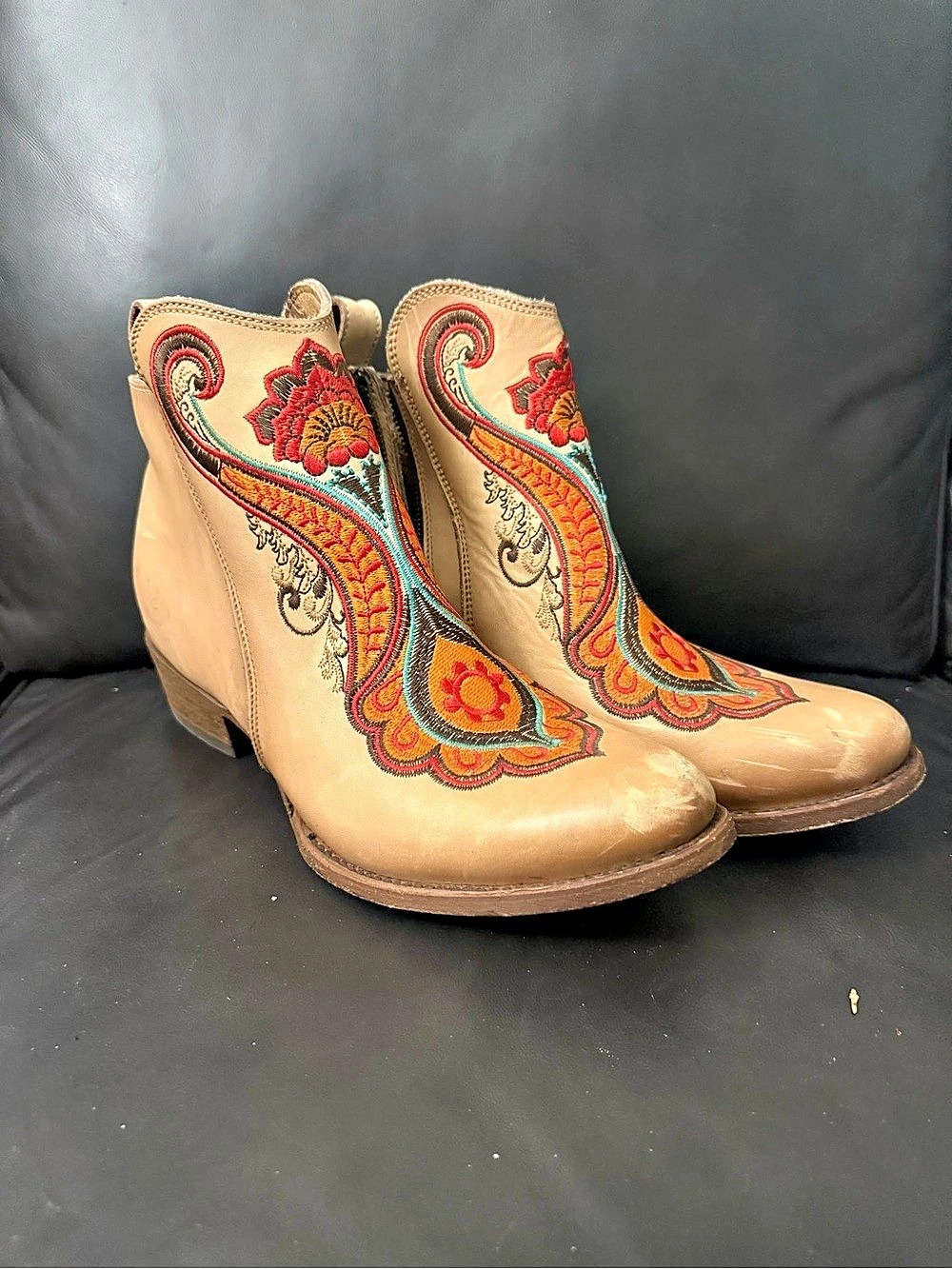 Corral Natural Orange Embroidery Floral Ankle Boot C3269 Size Women’s 12 Western